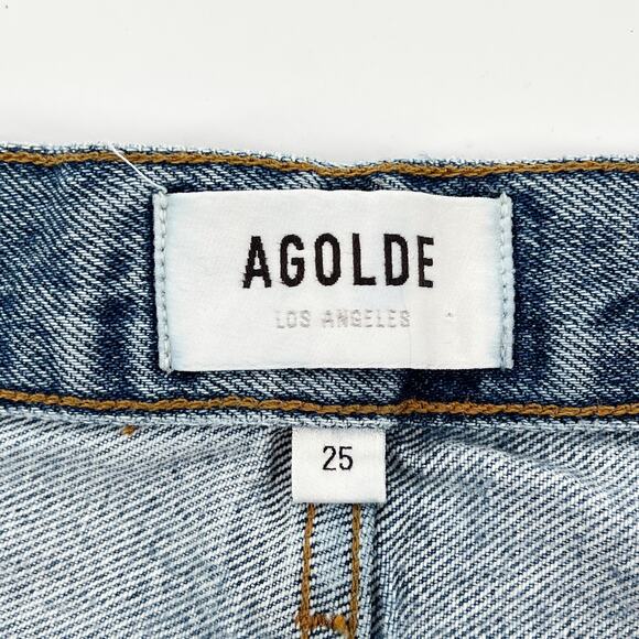 AGOLDE Criss Cross Denim Shorts Momentum Light Wash Asymmetric Waist Size 25 - Picture 3 of 5